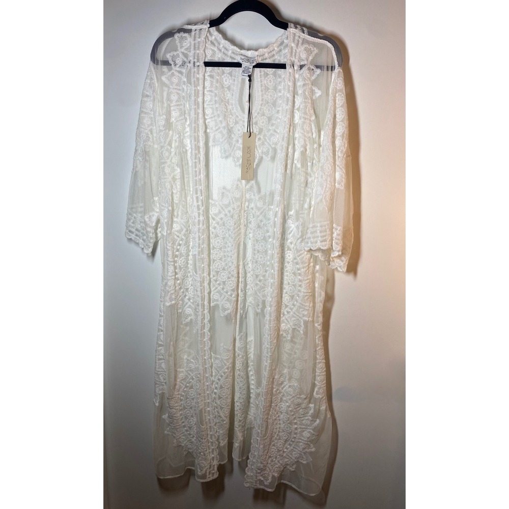 Rachel Zoe Kimono Duster Women OS White NWT Lace Sheer Embroidered Mesh Wrap